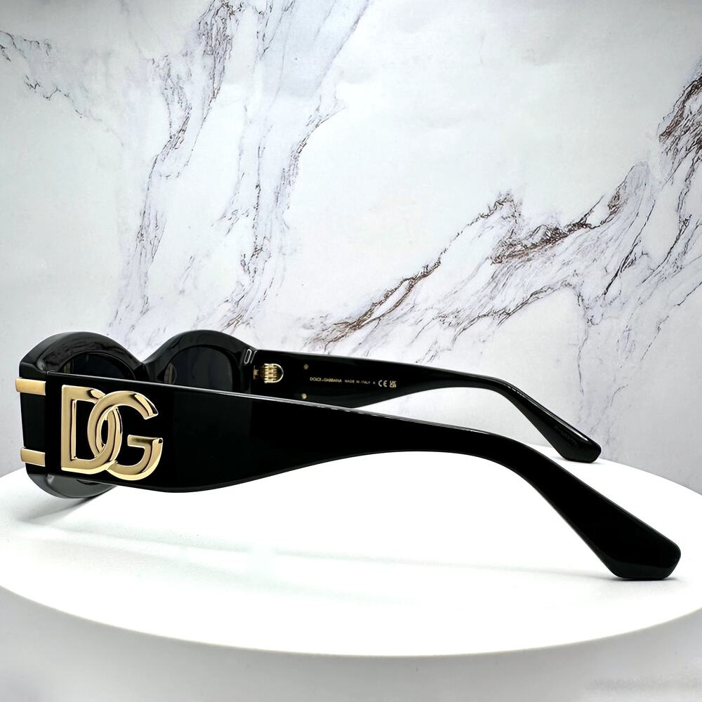 New Dolce & Gabbana Sunglasses Black Oval Acetate Gold Metal DG Gray Lens - Picture 6 of 16